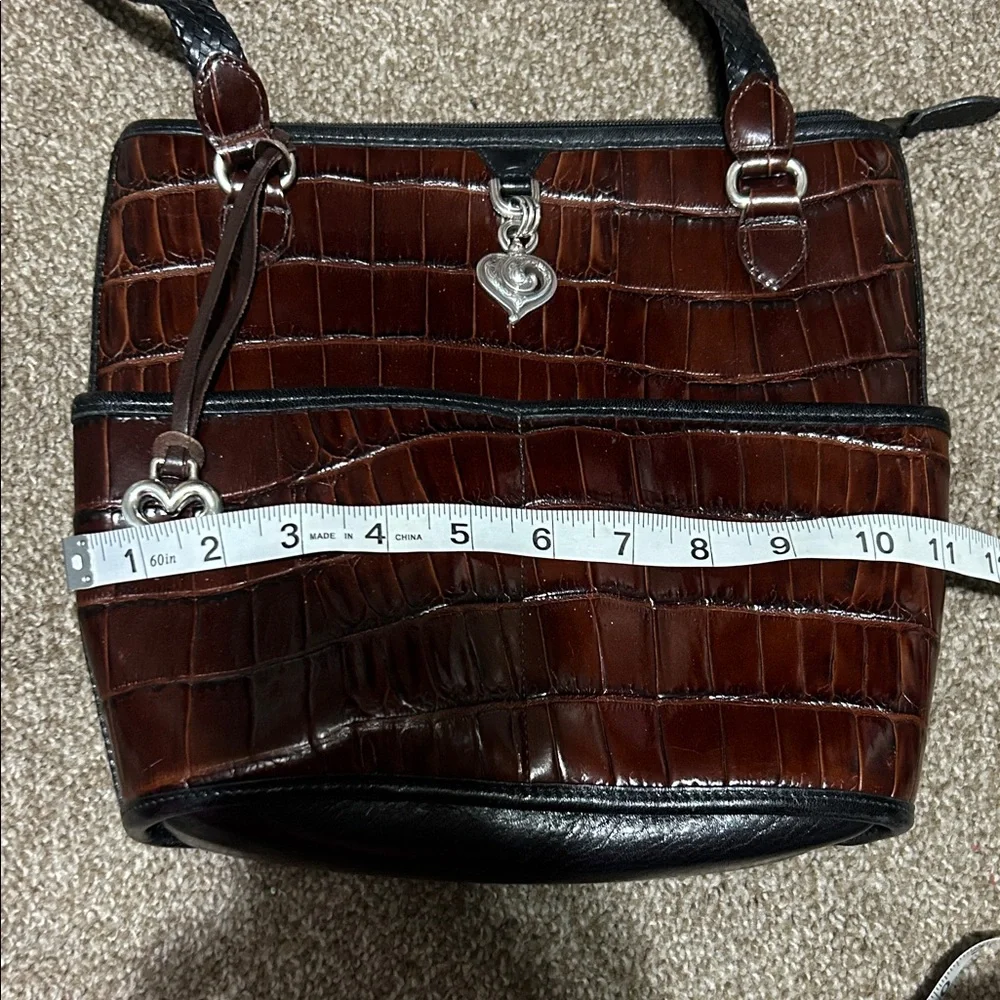 Brighton Brown Croc-Embossed Leather Bag with Heart Charms